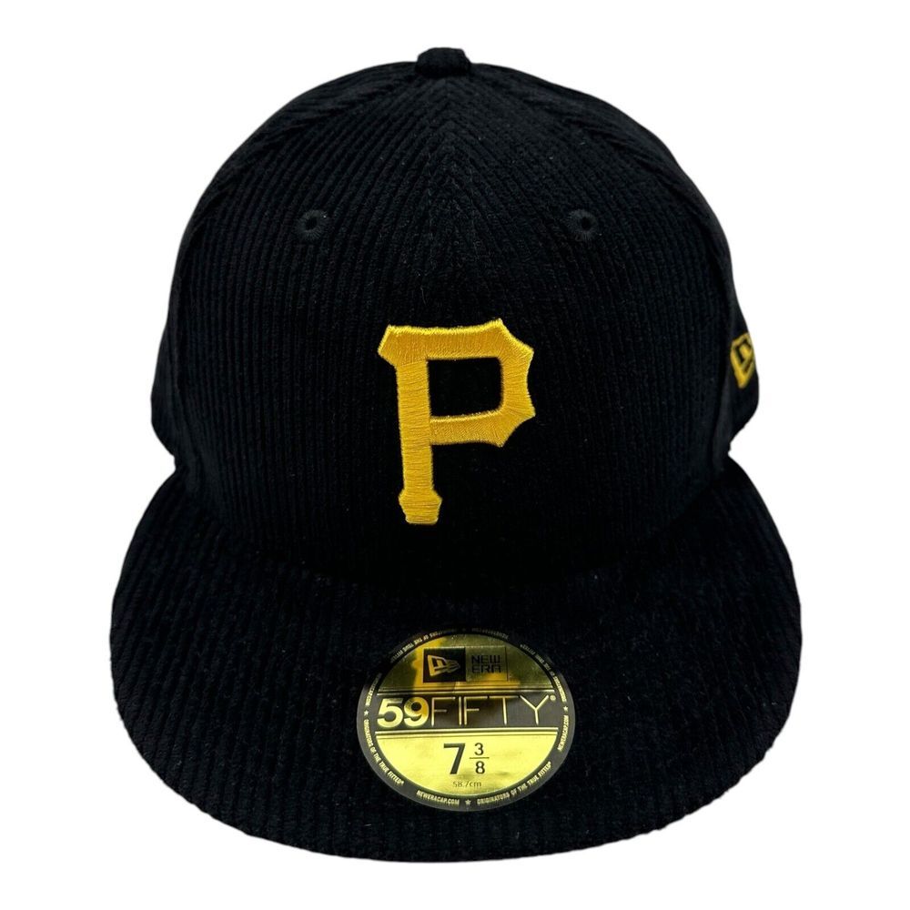 New Era 59Fifty Pittsburgh Pirates Hat Cap‎ 7 3/8 Black Corduroy Fitted Baseball